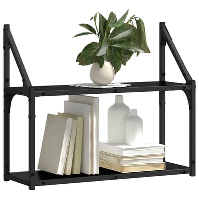vidaXL - Wandplank - Muurmontage - Zwart - eiken - 60 - x - 21 - x - 51 - cm - Bewerkt - hout