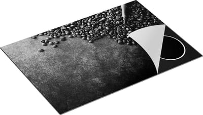Chefcare Inductie Beschermer Koffiebonen met een Lepel - Zwart Wit - 75x50 cm - Afdekplaat Inductie - Kookplaat Beschermer - Inductie Mat