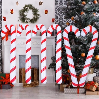 Dailygoods- Opblaasbare Snoepstok 90 cm - 6 Stuks - Kerstdecoraties - Snoep Riet - Indoor/Outdoor - PVC Materiaal - Kerstdecoratie