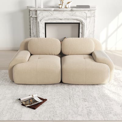 BLACKCOLORS Loveseat 82'' van corduroy, modulair combineerbaar met gebogen armleuningen en antislipbodem, hoogelastische vulling voor de woonkamer, slaapkamer en thuisbioscoop, beige