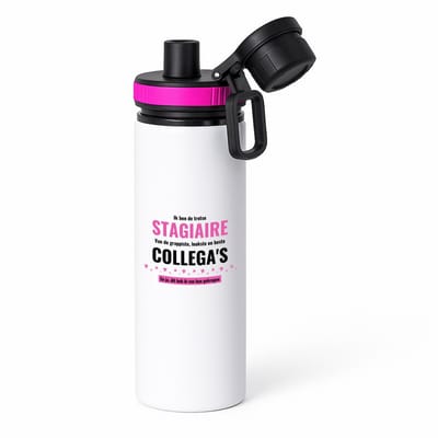 Hacebo® - ik ben de trotste stagiaire van de grappigste, leukste en beste collega's, en ja dit heb ik van hun gekregen waterfles met draaidop roze - de trotste stagiaire - collega's - werknemers - verjaardagscadeau - water fles - 850ML