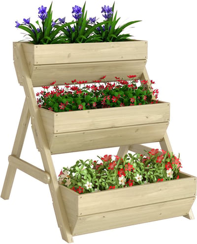Outsunny Verhoogd Plantenbed-Dennenhout-65L x 75B x 76H cm-Groen