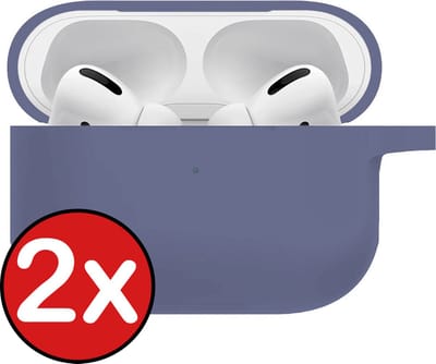 Hoesje - 2 Stuks - Geschikt voor Apple AirPods Pro 2 - Siliconen Hoes met Clip - Silicone Case Cover - Grijsblauw