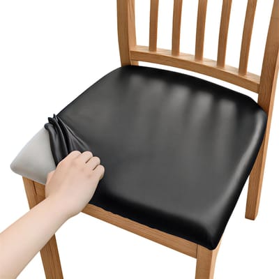 Waterdichte PU Stoelkussenhoes – Lederen Zitkussenhoes voor Keuken-, Eetkamer- en Bistrostoelen, Kussenhoes, Comfortabel Zitkussen, Effen Kleur, Stoelbescherming, Keuken- en Eetkamerdecoratie-Zwart