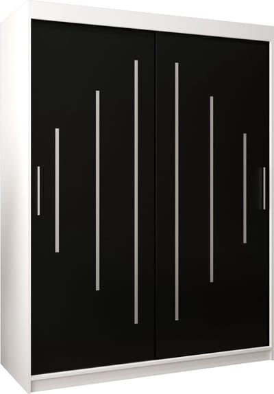 InspireMe - Kledingkast met 2 schuifdeuren, Modern-stijl, Een kledingkast met planken (BxHxD): 150x200x62 - MALTESE 150 Wit Mat + Zwart