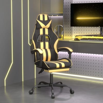 vidaXL - Gamestoel - draaibaar - met - voetensteun - kunstleer - zwart - & - goud