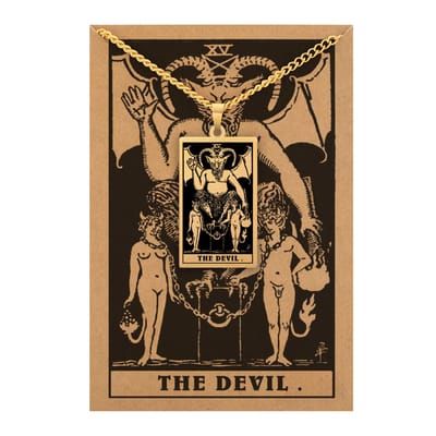 Tarot Ketting XV: De Duivel / The Devil - Inclusief Rider-Waite Kaart - Goudkleurig Stainless Steel - 60cm - Pax Amare