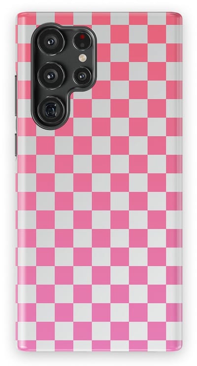 Design Hoesje Samsung Galaxy S22 Ultra | Geschikt Voor Mag | Tiny Squares Checkered Print | Backcover Samsung Galaxy S22 Ultra Pink Pop Grid