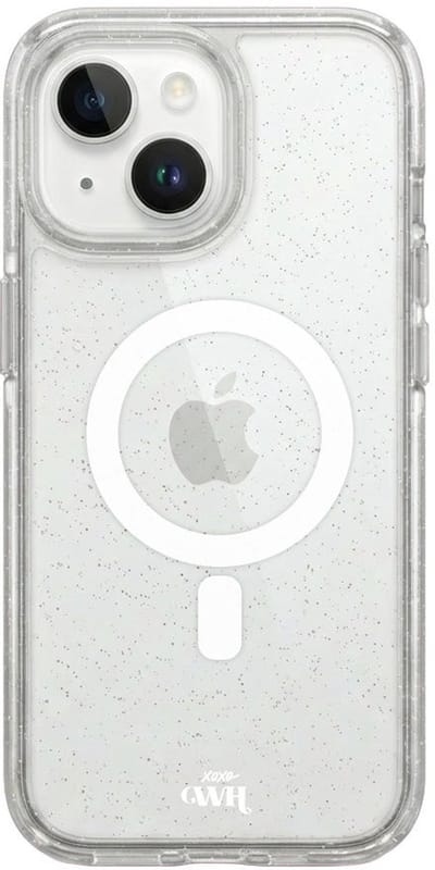 xoxo Wildhearts magnetisch telefoonhoesje - Geschikt voor iPhone 15 - Sparkle Away Transparent - Hoesje met glitter - Shockproof case - Transparant - magnetisch hoesje