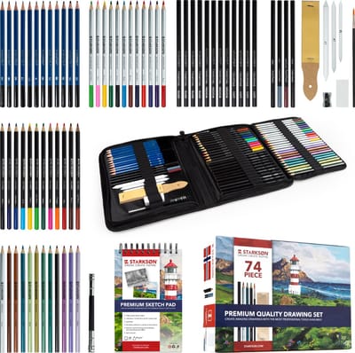 STARKSON 74-Delige Teken Set Incl. Schets Potloden, Houtskool & Accessoires - Aquarel - Voor Volwassenen & Kinderen