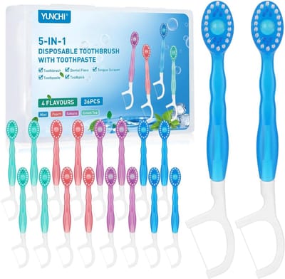 Wegwerp Tandenborstels - Mini Reisborstels - Complete Mondverzorging - 5-in-1 Functies - 36 Stuks - Mix