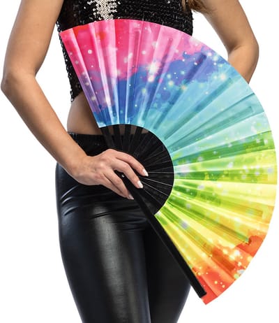 Boland - Waaier Rave vibe XL Multi - Volwassenen - Unisex - Niet van toepassing - Opvouwbaar - UV blacklight - Zomer accessoire
