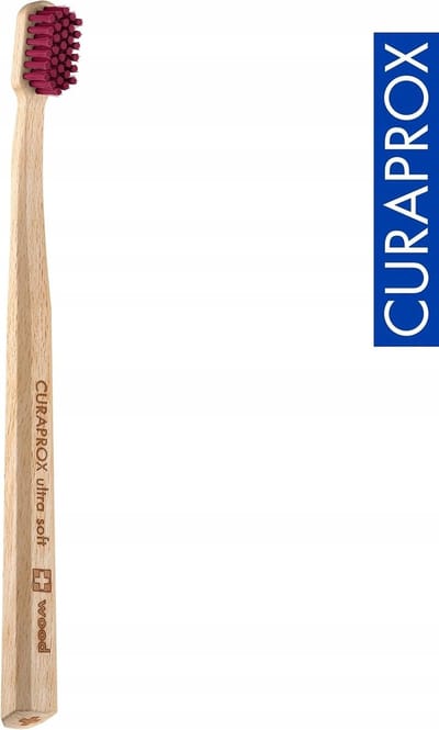 Curaprox CS Wood Tandenborstel - Extra Zacht, Bordaux Houten Handvat