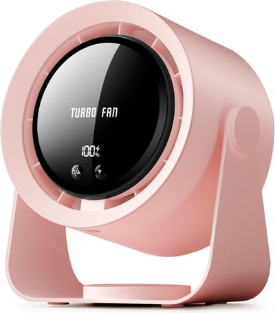 VHV Tafelventilator - Handventilator - Mini Ventilator - Tafelventilator Oplaadbaar - Usb-Bureauventilator Met Led-Display - 5 Instelbare Snelheden - Voor Slaapkamer, Kantoor, Studentenkamer - Roze