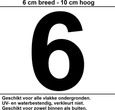 Huisnummer Sticker | Nummer 6 | 10 CM ZWART | Container Sticker | Cijfer Stickers