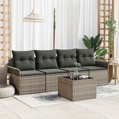 vidaXL Tuinbank Set met kussen met opslag 5 pcs Grijs poly rattan