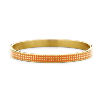CO88 Collection 8CB-91210 Stalen Armband met Emaille - Bangle - 6mm - 58x49mm - Staal - Oranje - Goudkleurig