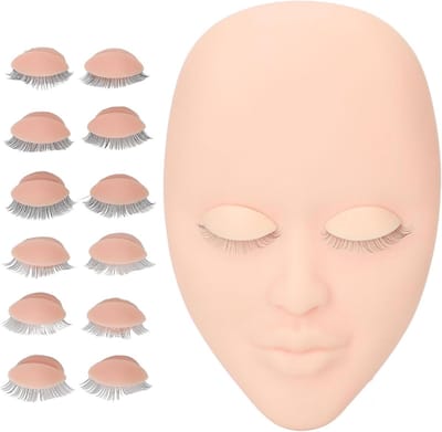 Extension Mannequin Gezicht met 6 Paar Vervangende Oogleden - Soft Touch Oefenhoofd voor Wimper Extension - Roze - Lash Practice Oogleden.