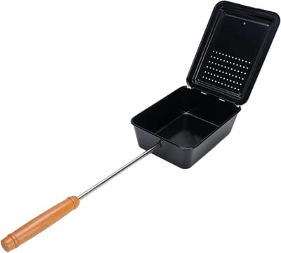 Popcorn Lade - Snack Pan - Thuis Snacks Maken - Verwijderbare Houten Handgreep - Compact Ontwerp - Zwart