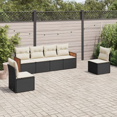 vidaXL - 6-delige - Loungeset - met - kussens - poly - rattan - zwart