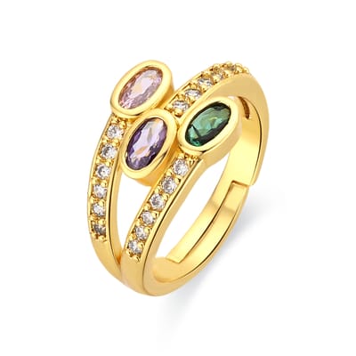 Luxenter Ring in metaallegering en multicolor zirkonia, afgewerkt in 18k geelgoud - Folant