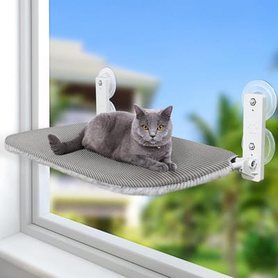 Cat Hammock voor Raam - Opvouwbare Hangmat voor Katten, Raam Lounger, Comfortabel en Stevig tot 25kg (Grijs, S)