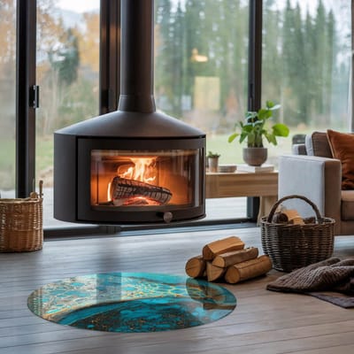 Coloray Vloerplaat Houtkachel - Plaat voor Onder Kachel - 80 cm x 80 cm - Kachel Vloerplaat - Turkoois Vloerplaat Kachel - Onderplaat Voor Houtkachel - Vloerplaat Openhaard - Houtkachel Accessoires - Verwarmingsaccessoires