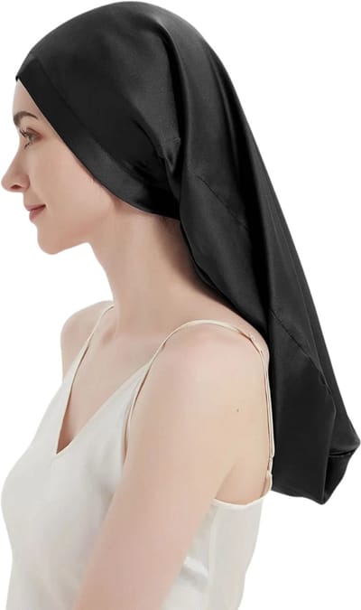 Livano Zijden Slaapmuts - Satijnen Nachtmuts - Silk Bonnet - Sleep Cap - Haarverzorging - Satin - Verstelbaar - Voor Zacht & Stralend Haar - Zwart