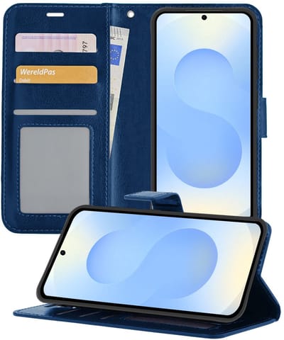 Hoesje - Geschikt voor Samsung Galaxy S25 Edge - Luxe Bookcase - Walletcase Hoes - Portemonnee - Cover - Telefoonhoes - Donkerblauw