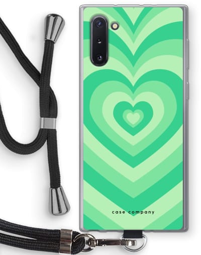 Case Company® - Hoesje met koord geschikt voor Samsung Galaxy Note 10 hoesje met Koord - Hart Groen - Telefoonhoesje met Zwart Koord - Bescherming aan alle Kanten en Over de Schermrand