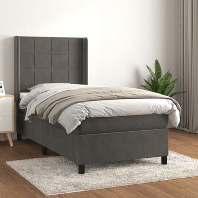vidaXL - Boxspring - met - matras - fluweel - donkergrijs - 90x190 - cm