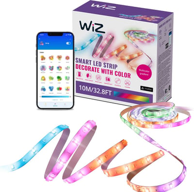 WiZ LED strip - 10 meter - RGBIC+W - Makkelijke installatie - Gekleurd en Wit licht - Muzieksynchronisatie - RGBIC; meerdere kleuren tegelijk