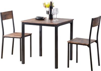 Merax Eettafelset – Eettafel met 2 Eetkamerstoelen - Compacte Eethoek Set - Vintage Bruin met Zwart
