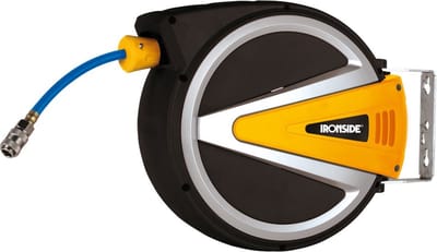 Ironside Muurhaspel met persluchtslang 12 m — PU slang Ø8 mm, Orion koppeling, werkdruk 24 bar - muurhaspel perslucht 12m PU Ø8 Orion - muurhaspel perslucht 12m, PU slang Ø8 Orion, persluchtslang 12 m, Ironside muurhaspel, haspel perslucht PU