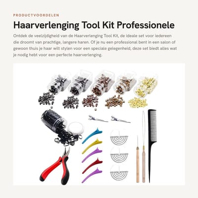 Dailygoods- Haarverlenging Professionele Set - 2500 Micro Ring Kralen - Haak Naald Treklus - Kam - Mini Rubberen Bands - Geschikt voor Salon en Thuisgebruik - Haarextensies