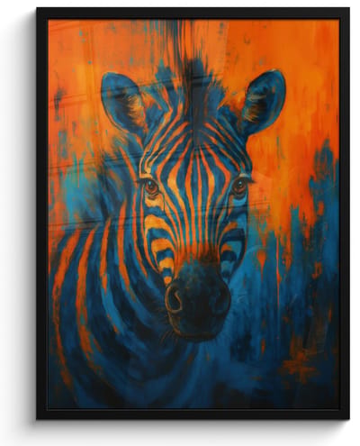 Poster in lijst - Fotolijst 50x70 cm - Posters - Zebra - Abstract - Blauw - Posterlijst zwart - Decoratie - Wanddecoratie woonkamer - Muurdecoratie slaapkamer