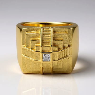 Cavill - Zilveren Ring 925 Sterling Zilver Verguld - Braziliaanse Witte Topaas 0,1 ct Carré Slijpsel - Modern Geometrisch Elegant Dames Sieraad