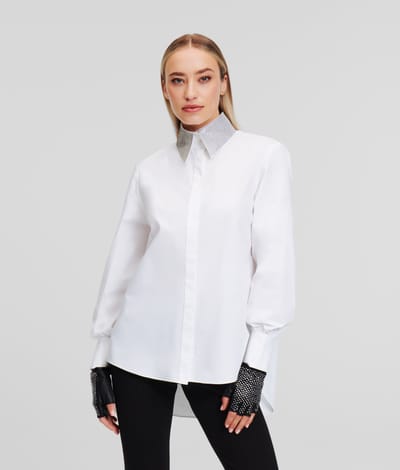 Karl Lagerfeld Rhinestone Collar Shirt White Taglia: 38 | Magliette intime Outlet | Donna | Bianco