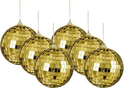 House of Seasons discobal kerstballen - 6x - goud -10 cm -foam-spiegelbol