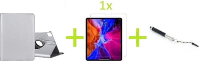 Geschikt Voor: iPad Pro 12.9 2020 / 2021 Multi Stand Case - 360 Draaibaar Tablet hoesje - Tablethoes Zilver + 1x Screenprotector + Stylus
