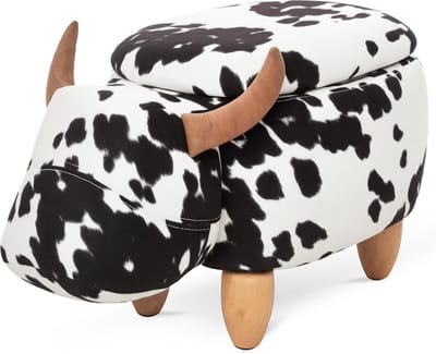 Decoratieve Opbergkruk als Voetenbank of Zitbank met Dierenmotief - Zwart/Wit