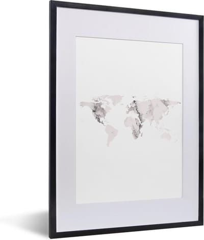 Poster in lijst - Fotolijst 30x40 cm - Posters - Wereldkaart - Marmer - Klassiek - Posterlijst zwart - Decoratie - Wanddecoratie woonkamer - Muurdecoratie slaapkamer