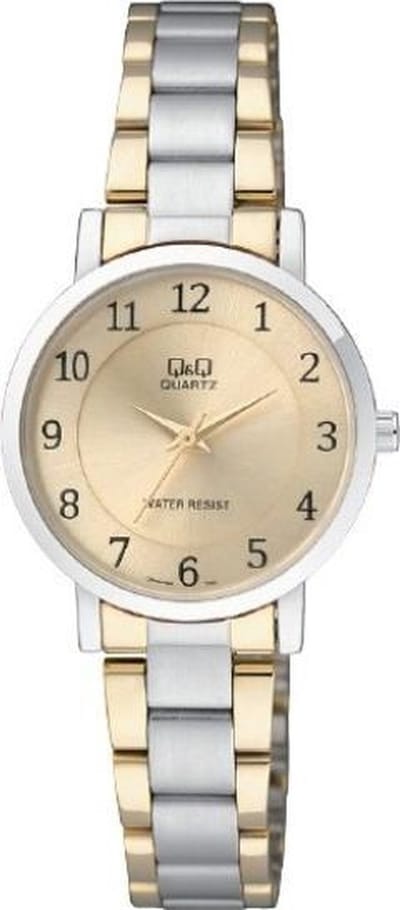 Q&Q Q945J404Y - Horloge - Analoog - Dames - Vrouwen - stalen band - Rond - Staal - Cijfers - Zilverkleurig - Goudkleurig