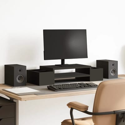 vidaXL - Monitorstandaard - met - opbergruimte - 70x27x15 - cm - hout - zwart