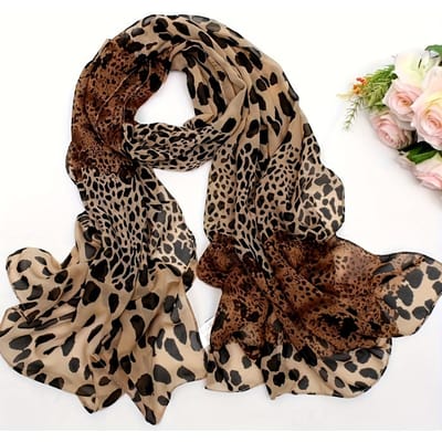 1 st Boheemse Chic Luipaardprint Sjaal voor Dames Warm, Ademend 100% Polyester Niet-elastische Chiffon Sjaal voor Uitgaan, Reizen, Strand 1pc black