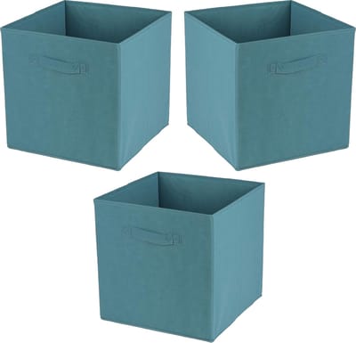 Urban Living Opbergmand Square Box - 3x - karton/kunststof - 29 liter - petrol blauw - 31 x 31 cm - Vakkenkast