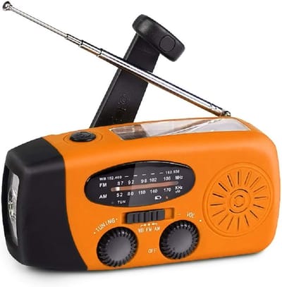 Noodradio - Powerbank 2000 mAh - Noodradio Opwindbaar - Zaklamp - Solar opwindbaar - SOS alarm - Draagbare - Radio Met Accu Batterij Voor Noodsituaties - USB-C kabel - Noodpakket - Solar - Voor Rampen/Camping - Oranje