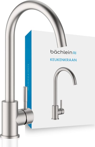 Bächlein Keukenkraan Gleno 360 graden draaibaar (geborsteld roestvrij staal) - Eenhandige keukenkraan van roestvrij staal met 360° draaibare uitloop, kraan voor de keuken in extra stevige uitvoering.