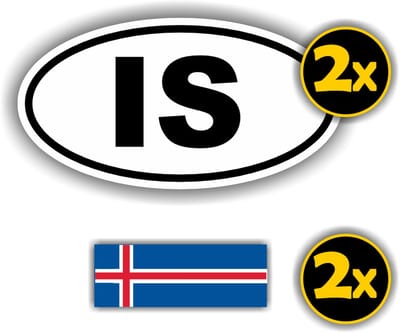 Jerma - IS - IJsland Vlag - Auto - Sticker - 2x ovaal 13x7 cm - 2st 7x2.5 cm - Vinyl - zelfklevend
