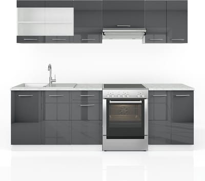 Vicco Keukenblok R-Line, Antraciet Hoogglans/Wit, 240 cm, WB Marmer
